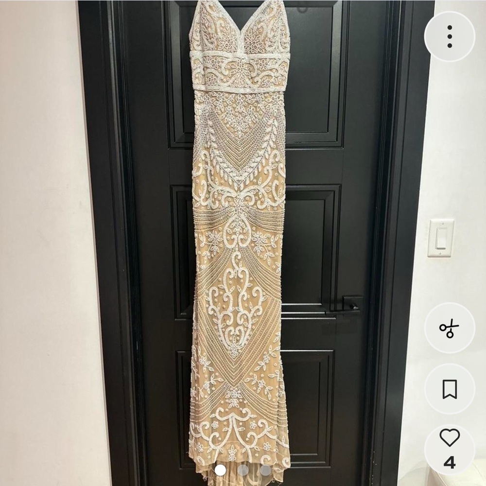 Jovani Cream and White Lace-Up Dress